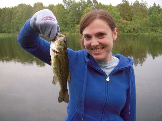 290423_913936173636_121507306_44691905_1231068_o.jpg - Brendan’s fiancé Chelsea with her first bass from the Grey-Bruce area