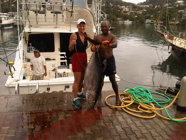 IMG-20111228-00038.jpg - Carol caught this 180lb Tuna off the shores of Granada. It was sold by the captain for $750US dollars when they got back to the docks!