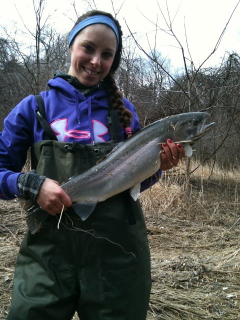 465363photo1.JPG - Cally with her first steelhead ever caught !! What a great start to steelhead fishing !