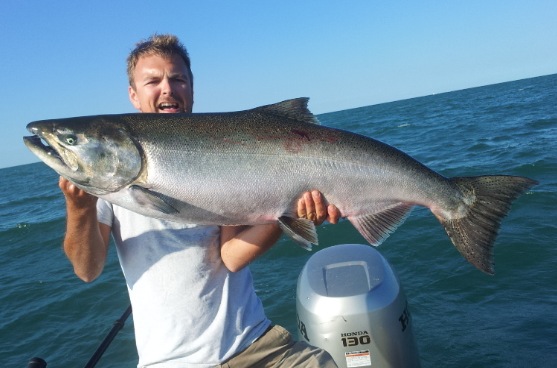 hello2131414.JPG - Hey Ray, salmon have still been going strong on the south shore of Lake Ontario here and I have been dialed in nicely!Got my new PB Saturday evening, just under 35 by my scale, and my poor net will never be the same, put quite a bend in her!Cheers!  Matt