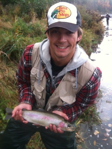 jamie_45346346344t634.JPG - James holding a resident trout from the Lower Grand River caught on a black Woolly Bugger