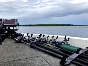 Shimano Baitcasters and St Croix Fishing Rods on Bass Boat Deck BBB